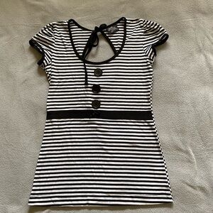 Rock Steady Clothing Black White Striped Sailor Pinup Top M